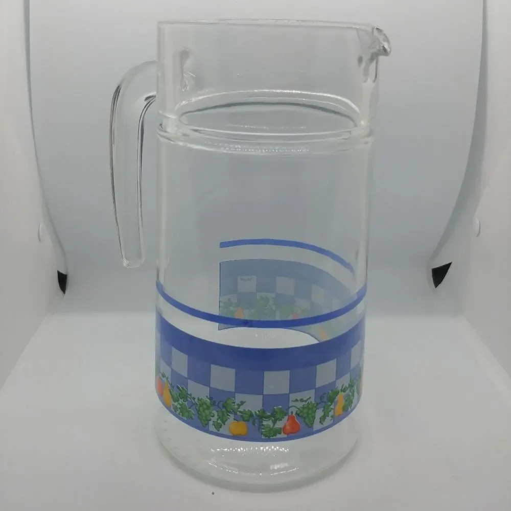 Vintage Arcopal Country  Kitchen Cottage Style Juice Pitcher, Glass
